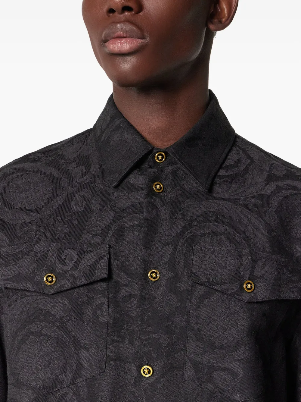 Versace Barocco chambray overhemd met jacquard Zwart