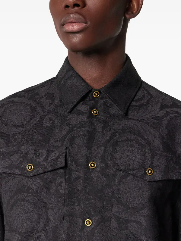 Versace Barocco Jacquard Chambray Shirt Black FARFETCH SG