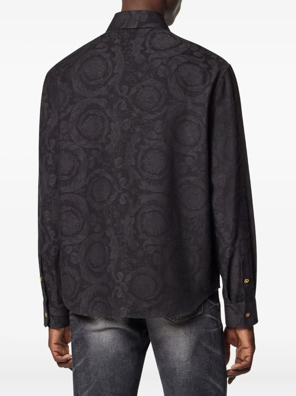 Versace Barocco chambray overhemd met jacquard Zwart
