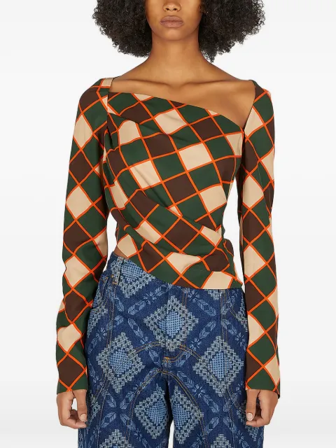 Ahluwalia asymmetric graphic long-sleeve blouse