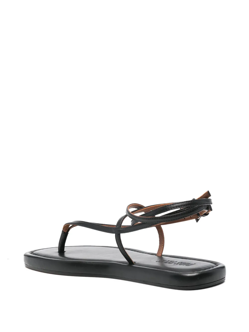 Paris Texas Flat Strappy Design Leather Sandals In Black