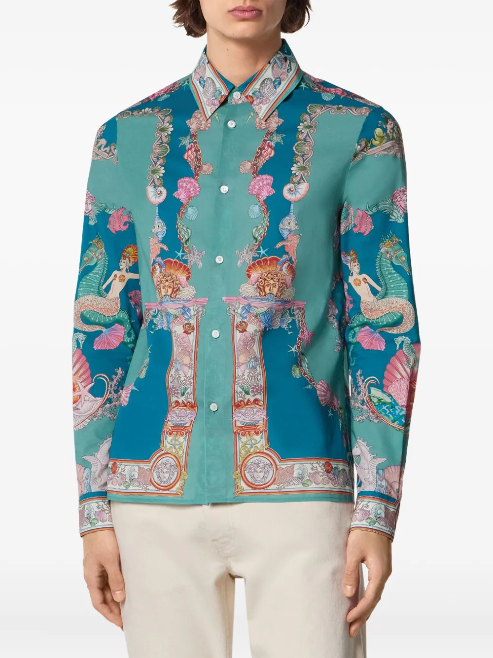 Versace Coral Theatre katoenen overhemd Blauw