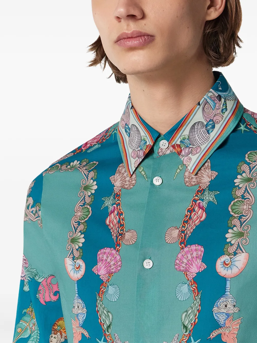 Versace Coral Theatre katoenen overhemd Blauw