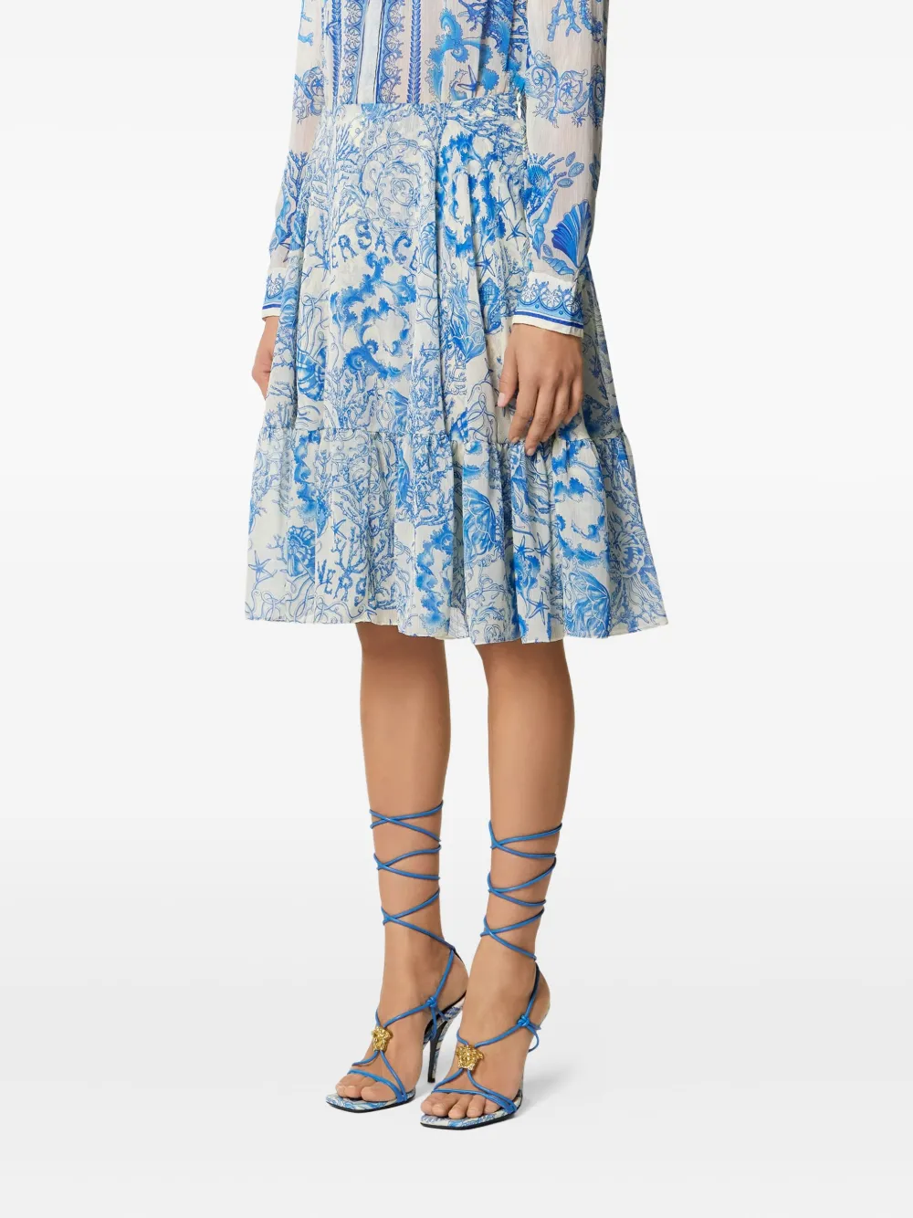 Versace Underwater Barocco Crêpe Midi Skirt