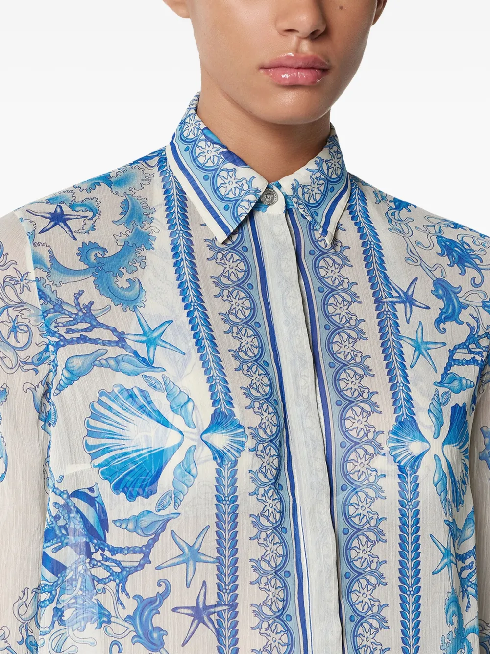 Versace Underwater Barocco crêpe blouse Beige