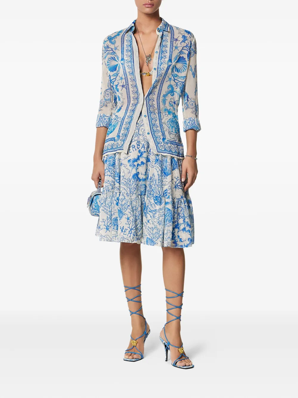 Versace Underwater Barocco crêpe blouse Beige