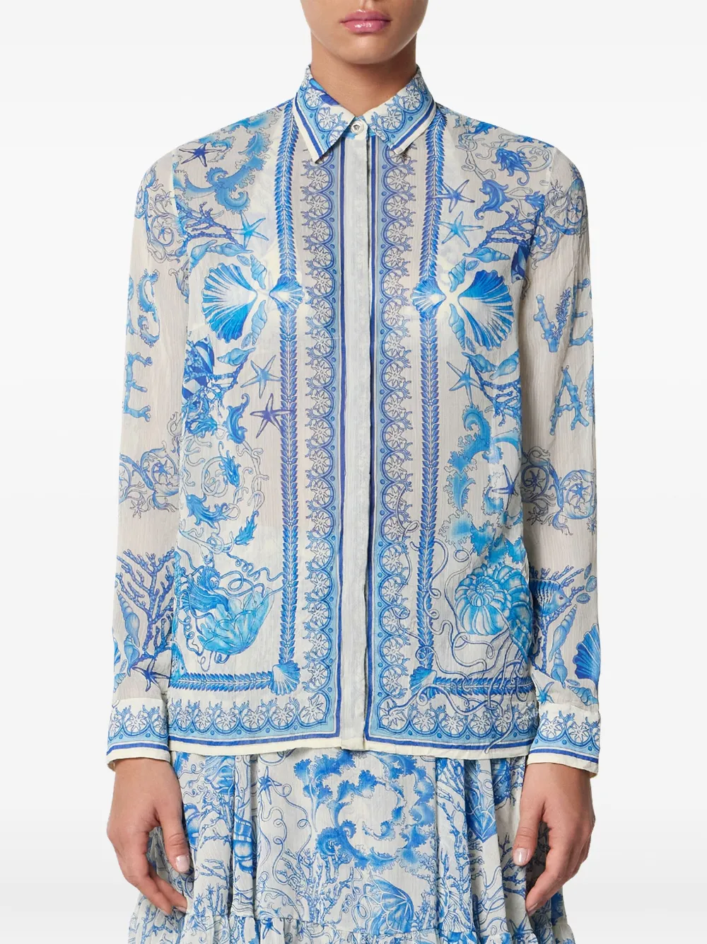 Versace Underwater Barocco crêpe blouse Beige