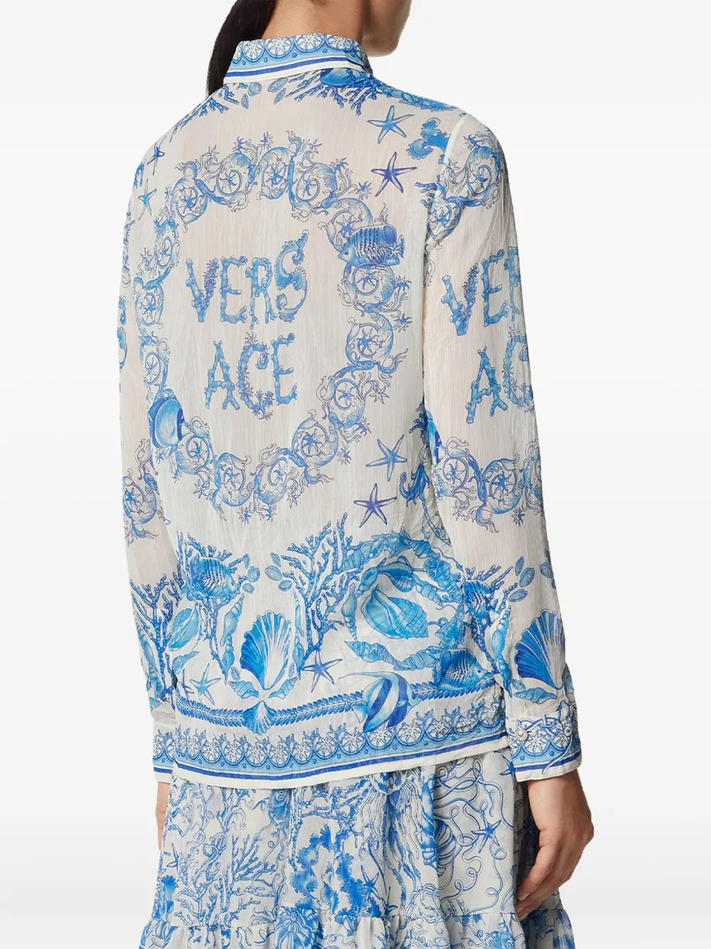 Versace Underwater Barocco crêpe blouse Beige