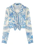 Versace Underwater Barocco knotted cropped shirt - Blue