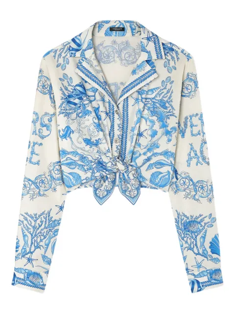 Versace Underwater Barocco knotted cropped shirt