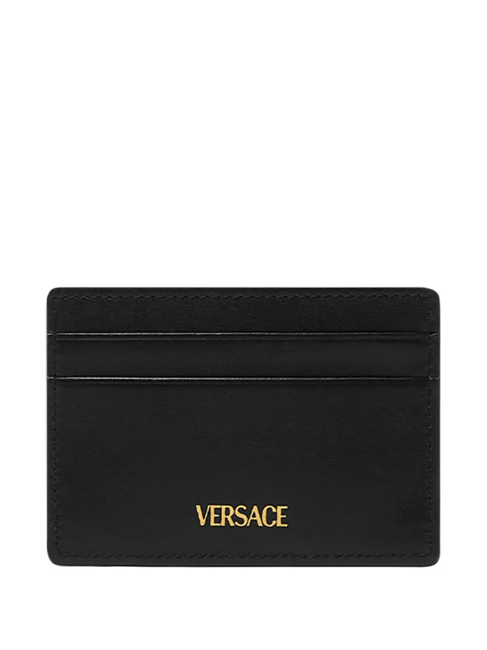 Versace Logo-plaque Leather Cardholder In Black