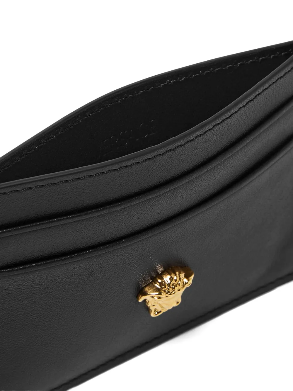 Versace Logo-plaque Leather Cardholder In Black