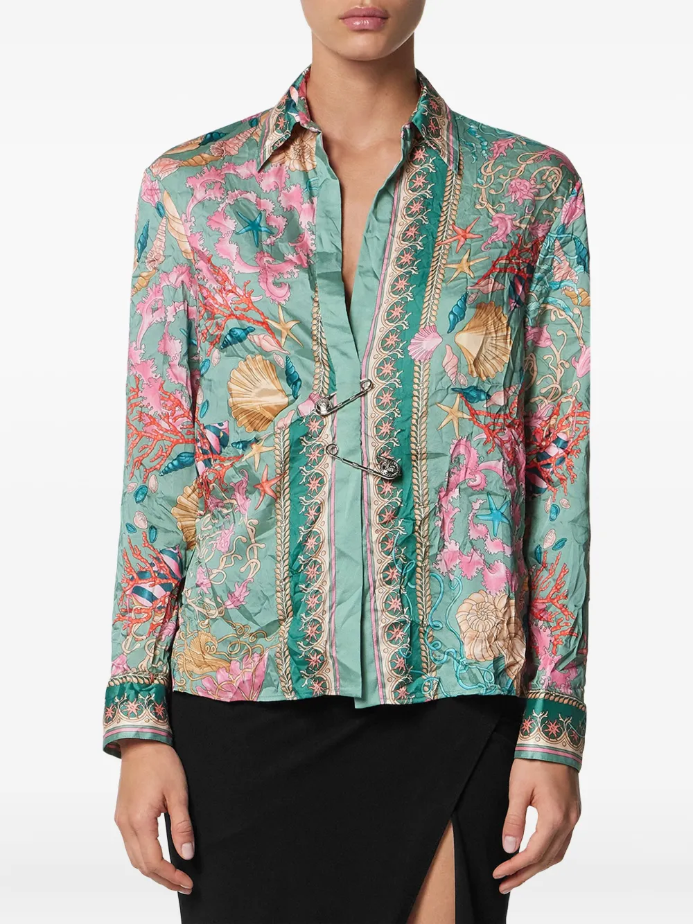 Versace Safety Pin Underwater Barocco gedrapeerde blouse Groen
