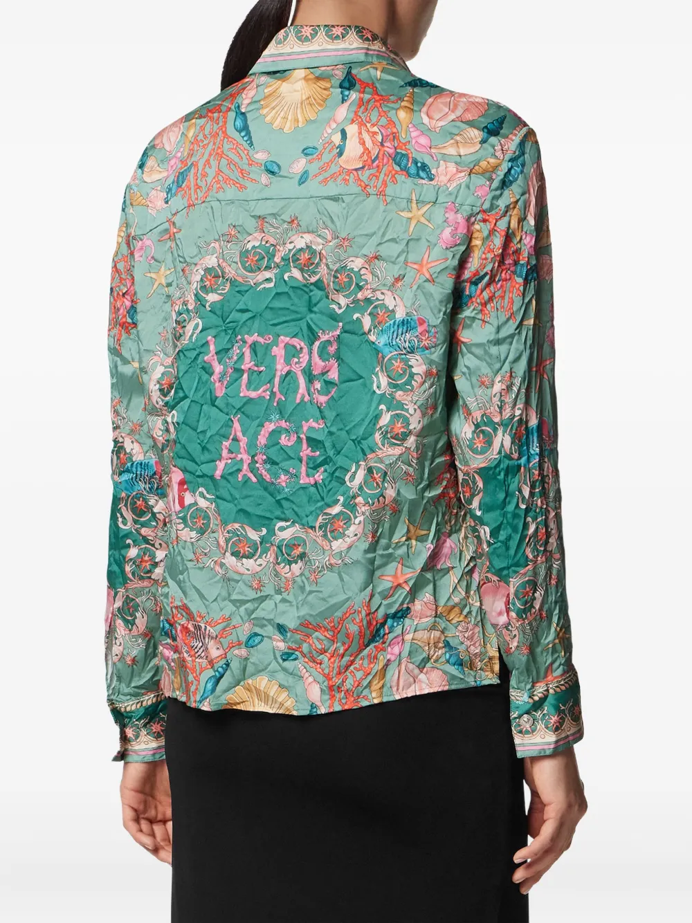 Versace Safety Pin Underwater Barocco gedrapeerde blouse Groen