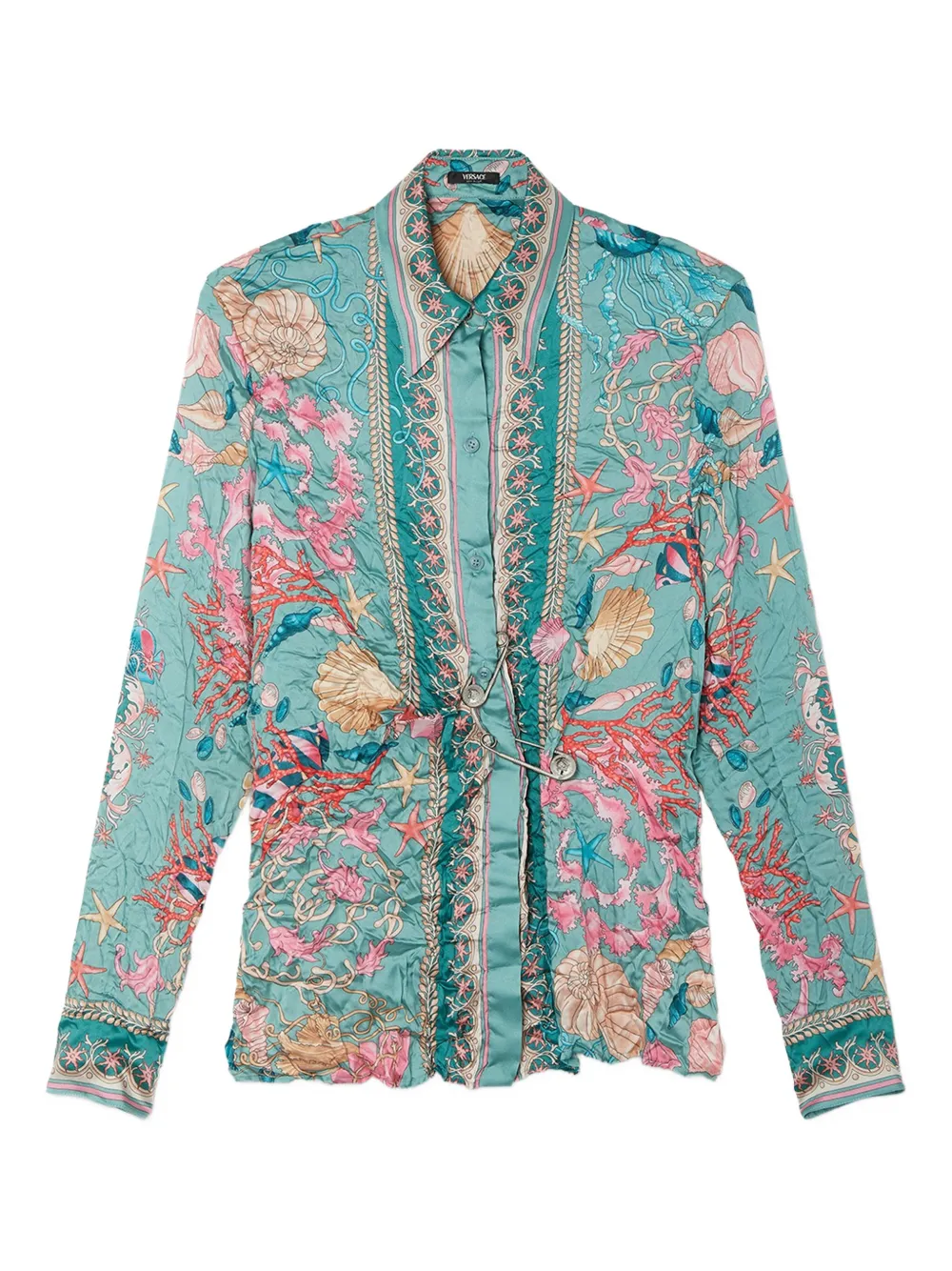 Versace Safety Pin Underwater Barocco gedrapeerde blouse Groen