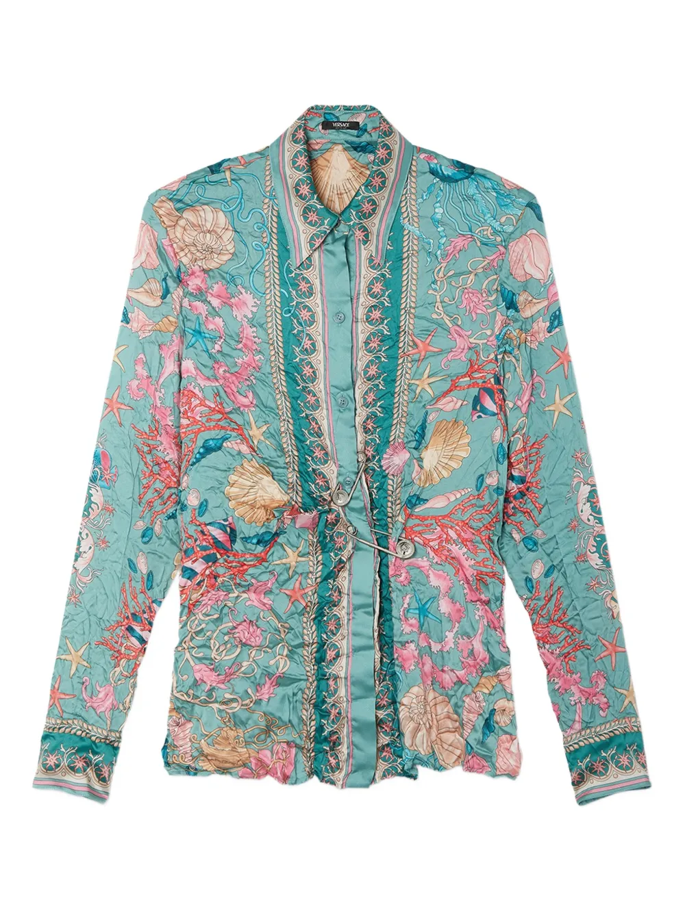 Versace Safety Pin Underwater Barocco gedrapeerde blouse Groen