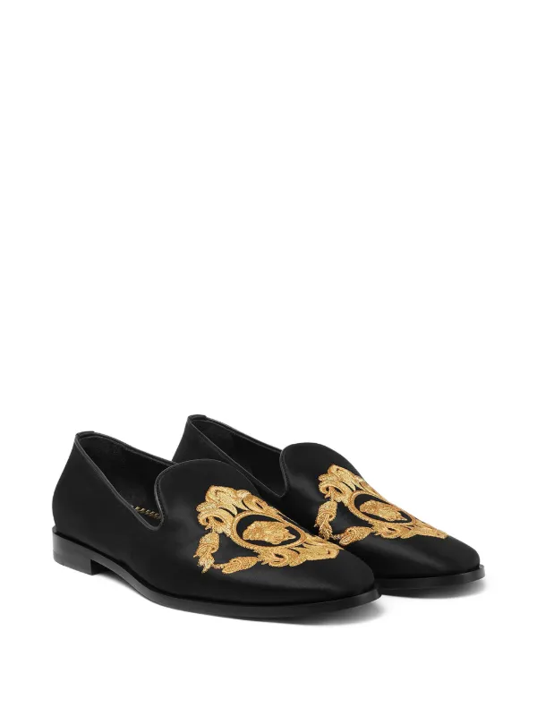 Versace Medusa Embroidered Black and Gold Loafers Versace Medusa Embroidered Loafers | Saks Fifth Avenue main image 4