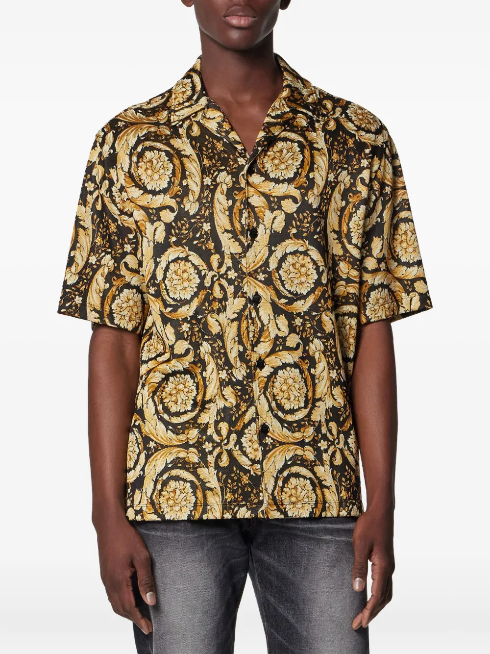 Versace Barocco overhemd met korte mouwen Goud