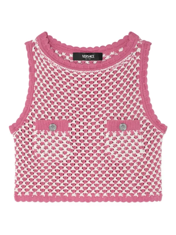 Crochet frill knit tops andmary pink 新品♡ hot-pink-crochet-knit-striped-
