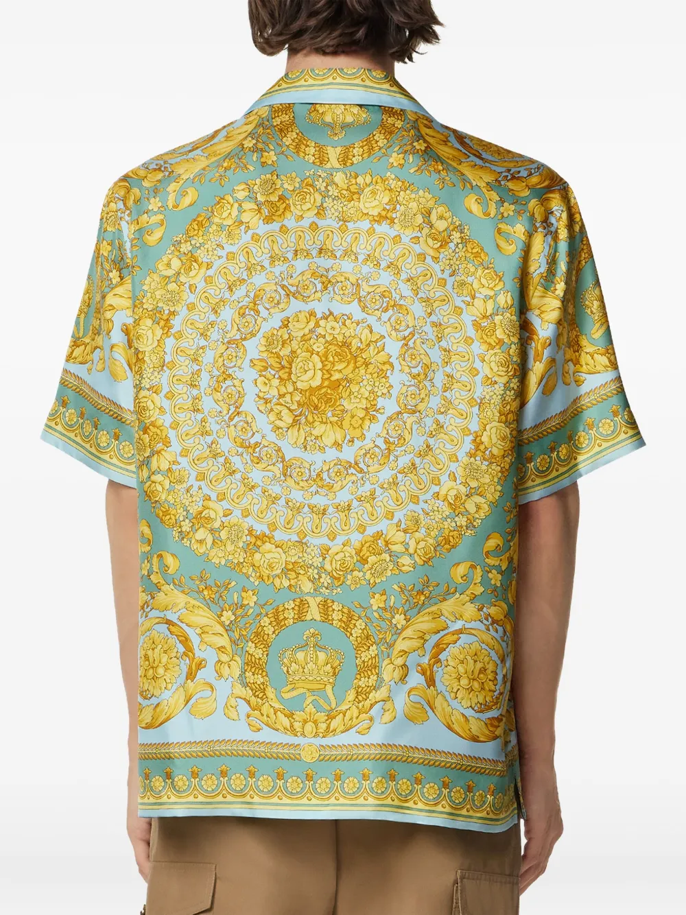 Versace Overhemd met barokprint en korte mouwen Groen
