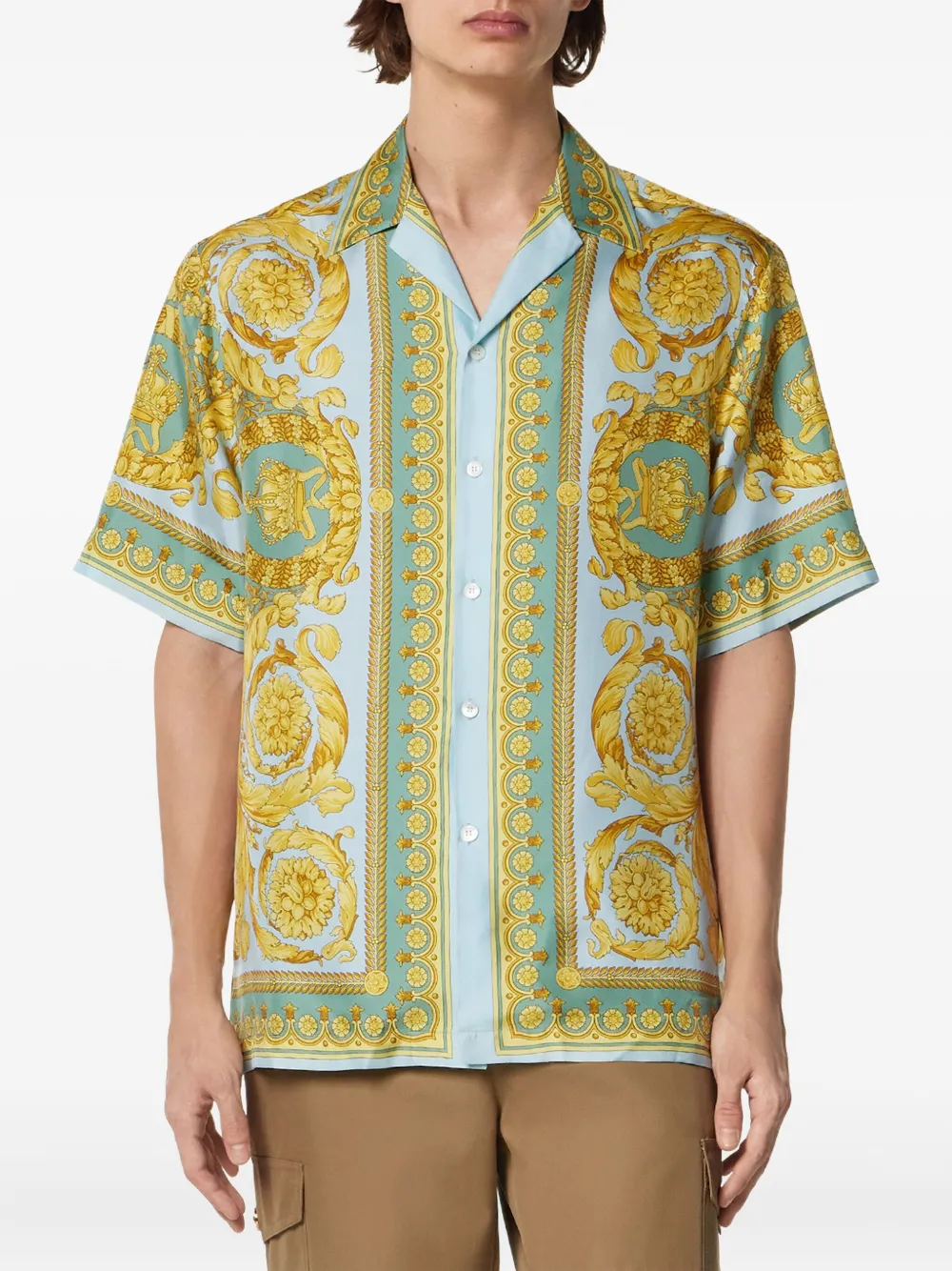 Versace Overhemd met barokprint en korte mouwen Groen