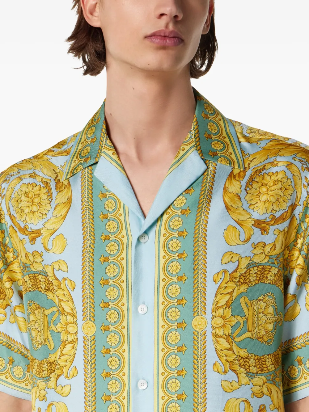 Versace Overhemd met barokprint en korte mouwen Groen
