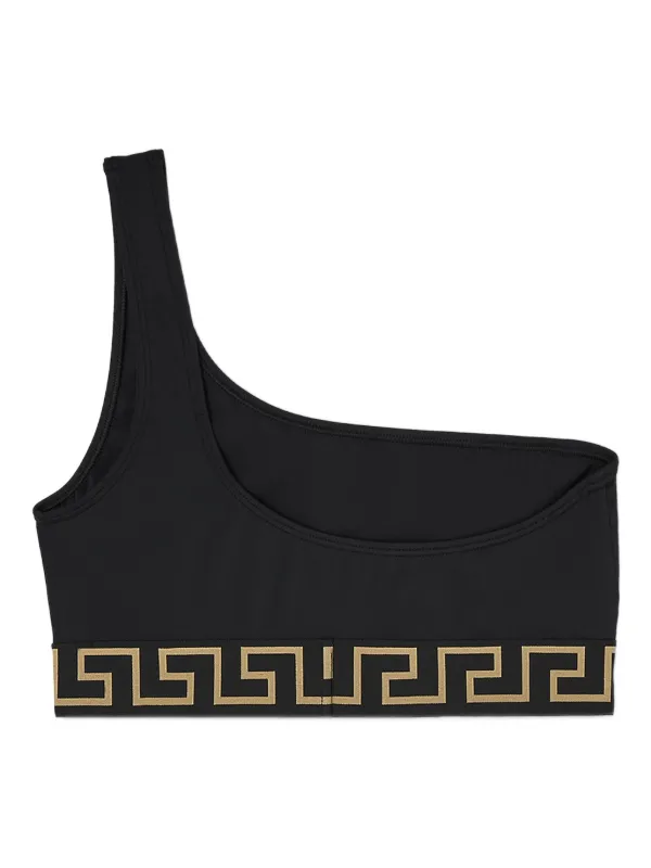 Versace グレカ ボーダー ワンショルダー ビキニトップ | ブラック 