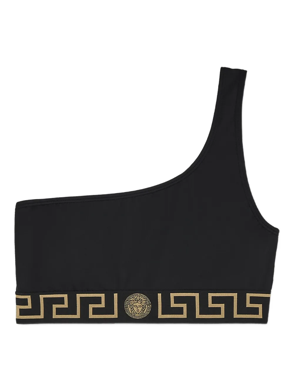 Versace グレカ ボーダー ワンショルダー ビキニトップ - ブラック Versace グレカ ボーダー ワンショルダー ビキニトップ - ブラック
