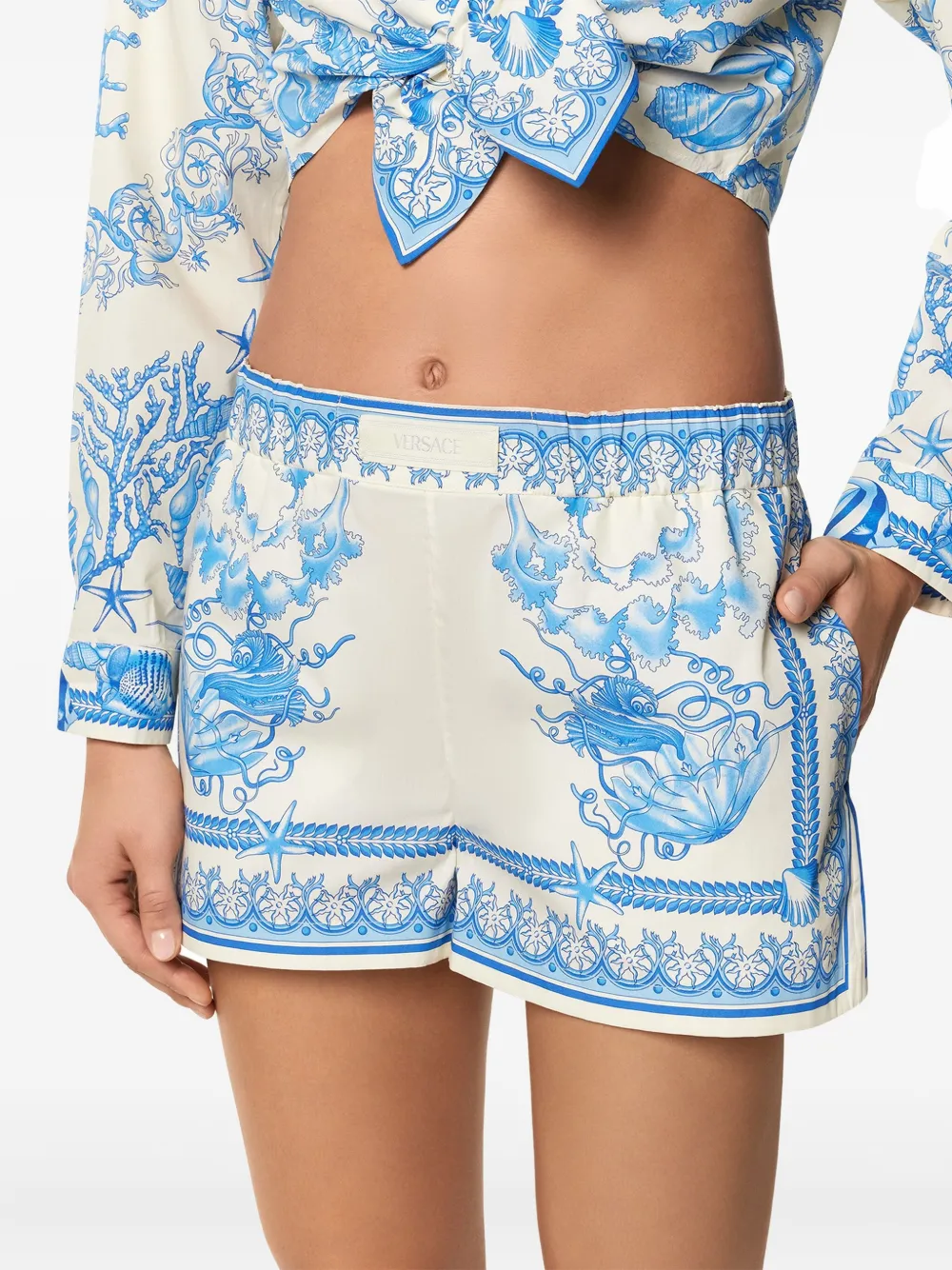 Versace Underwater Barocco katoenen shorts Blauw