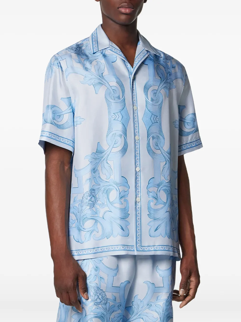 Versace Overhemd met barokprint en korte mouwen Grijs