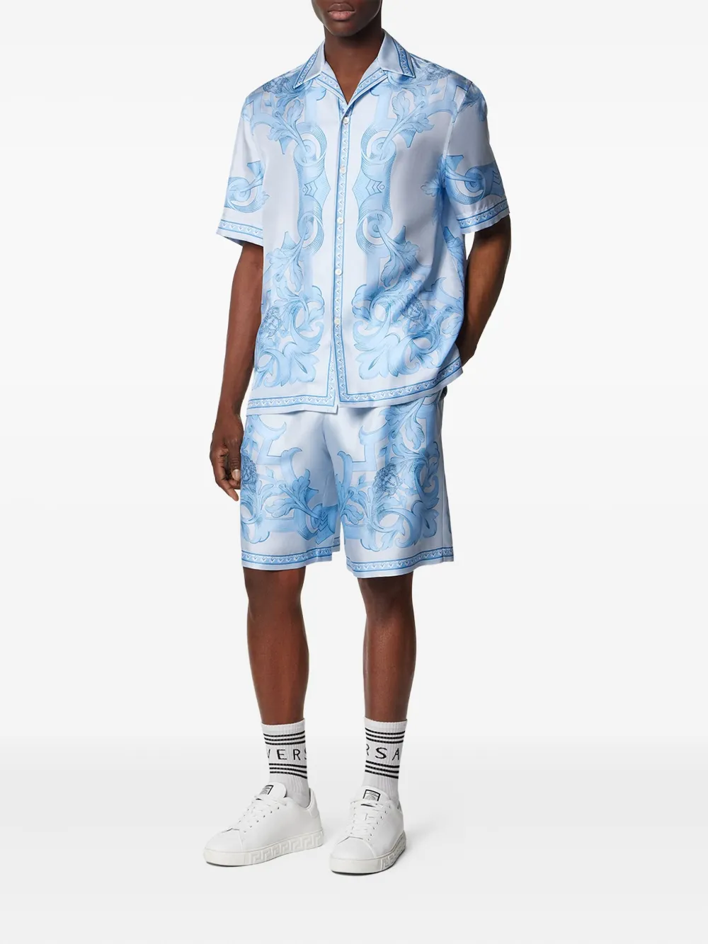 Versace Overhemd met barokprint en korte mouwen Grijs