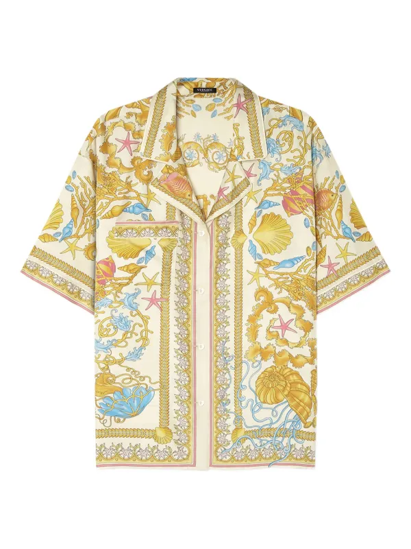 Versace Underwater Barocco Silk Shirt in Gold