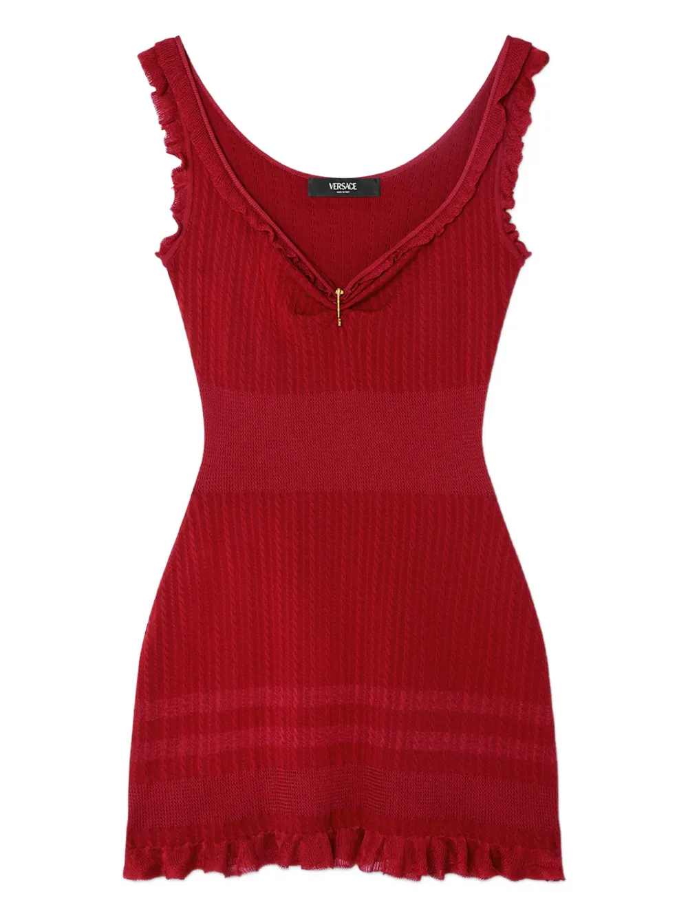 Versace ruffled ribbed dress Rood