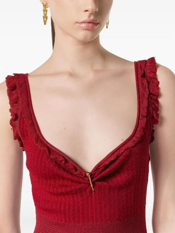 Versace Ruffled Ribbed Dress | Red | FARFETCH