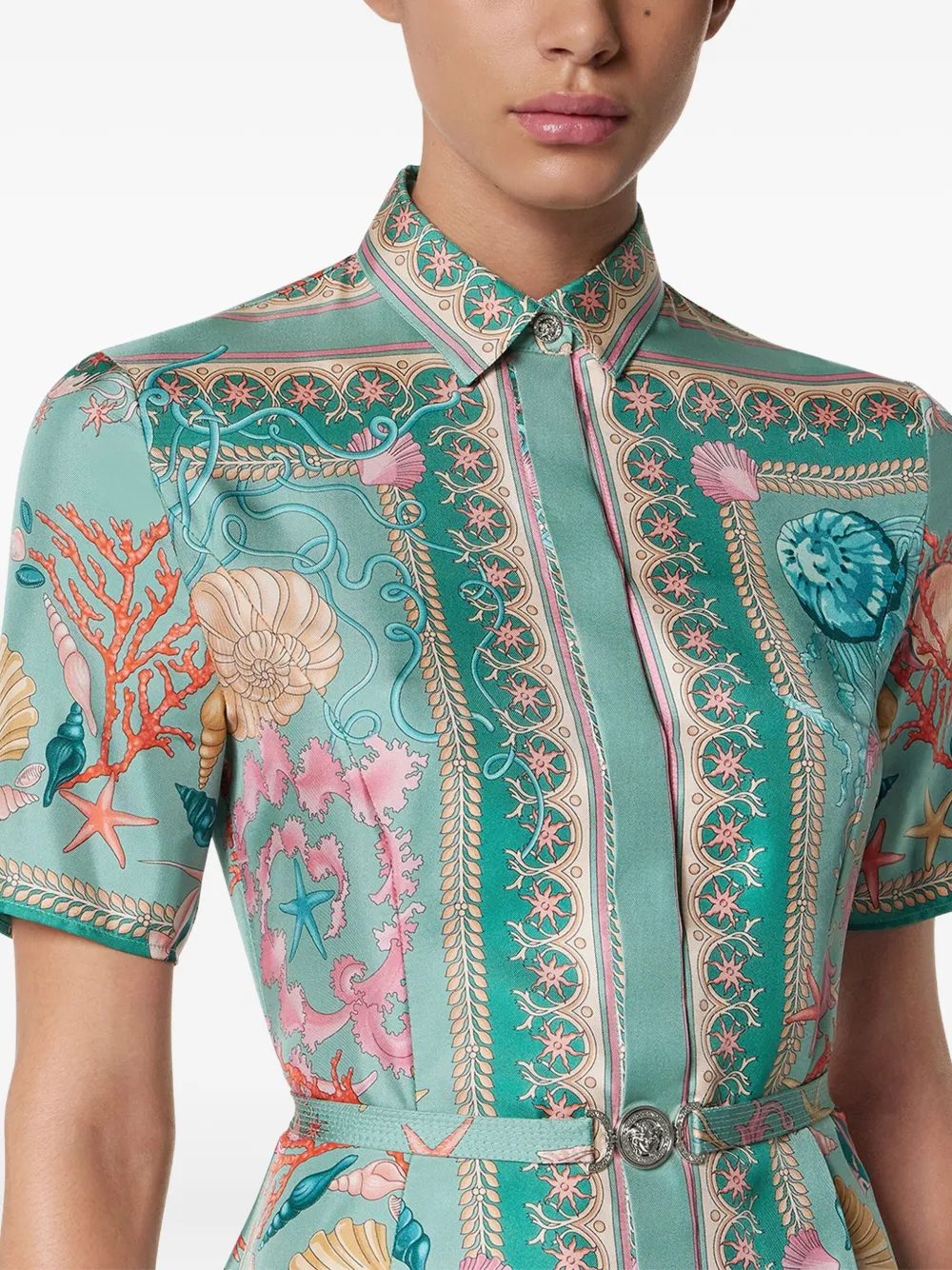 Versace Underwater Barocco zijden mini-blousejurk Groen