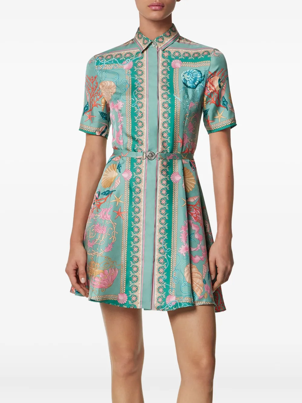 Versace Underwater Barocco zijden mini-blousejurk Groen