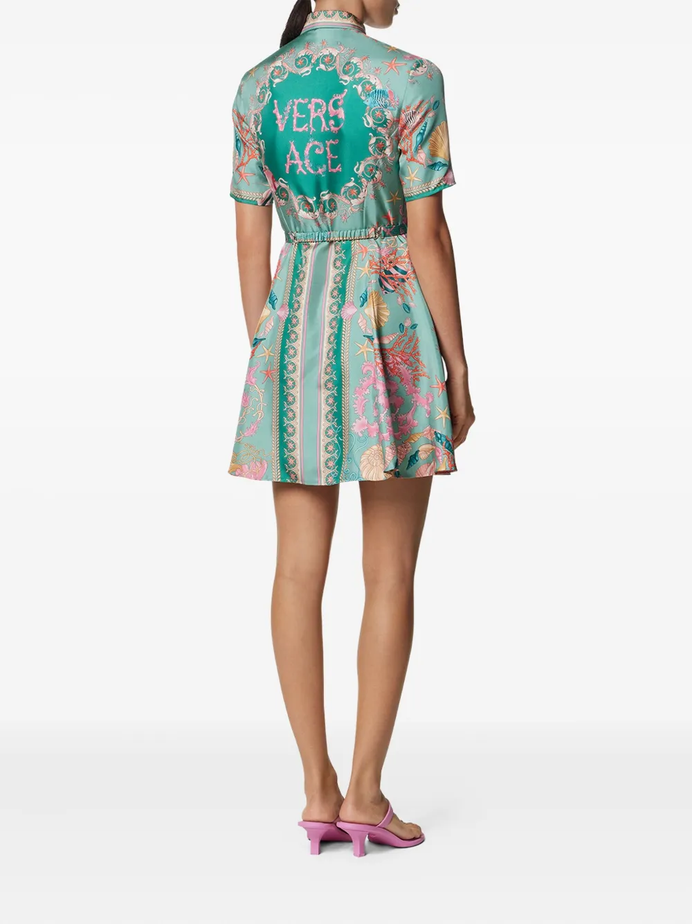 Versace Underwater Barocco zijden mini-blousejurk Groen
