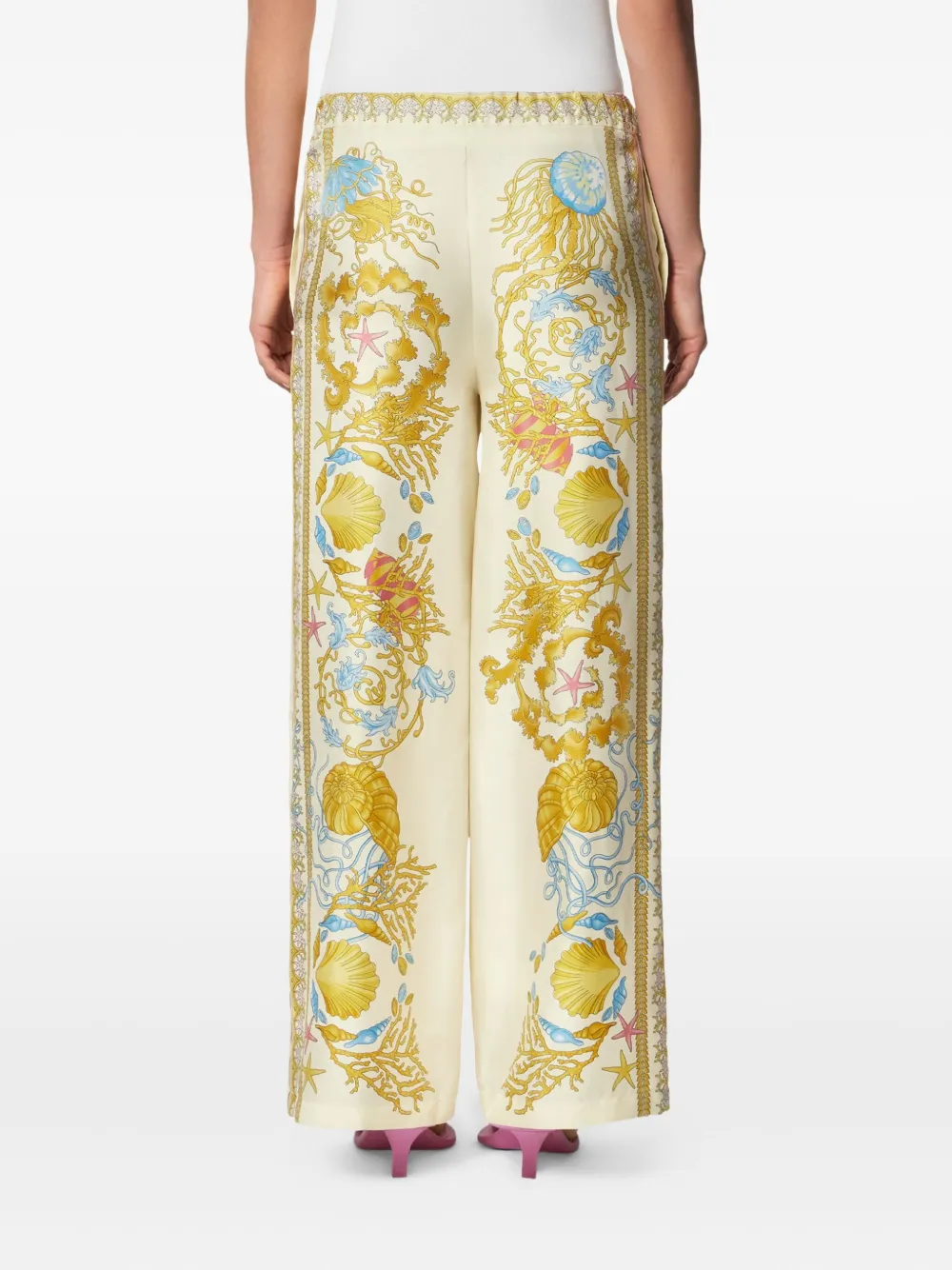 Versace Underwater Barocco Foulard Silk Twill Wide-leg Pull-on Pants