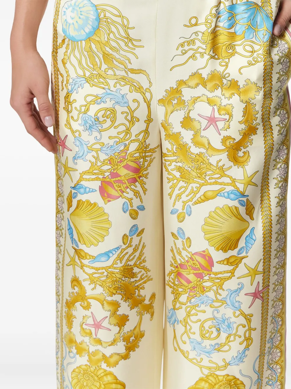 Versace Underwater Barocco Foulard Silk Twill Wide-leg Pull-on Pants