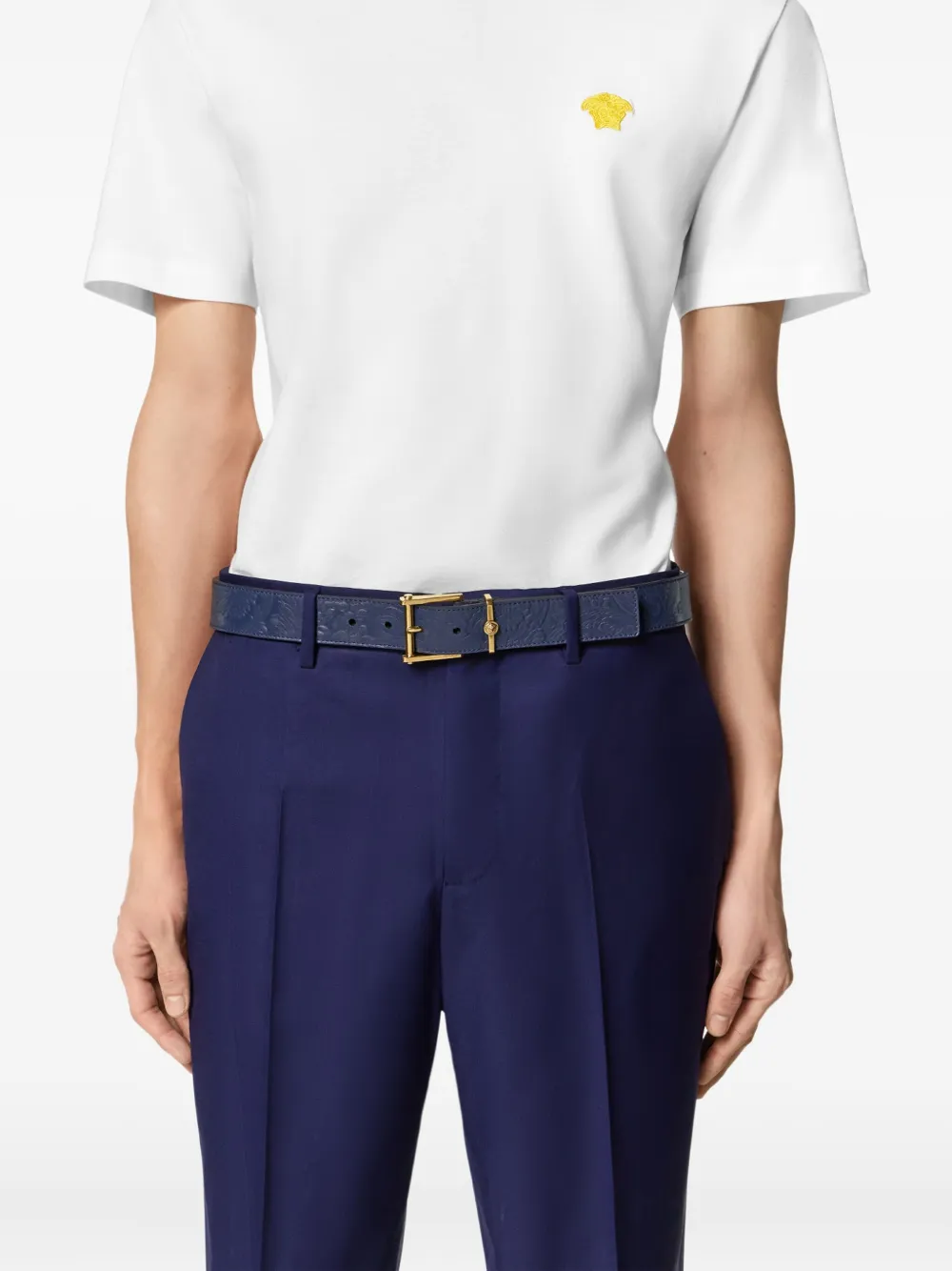 Versace Riem met Barocco-reliëf Blauw