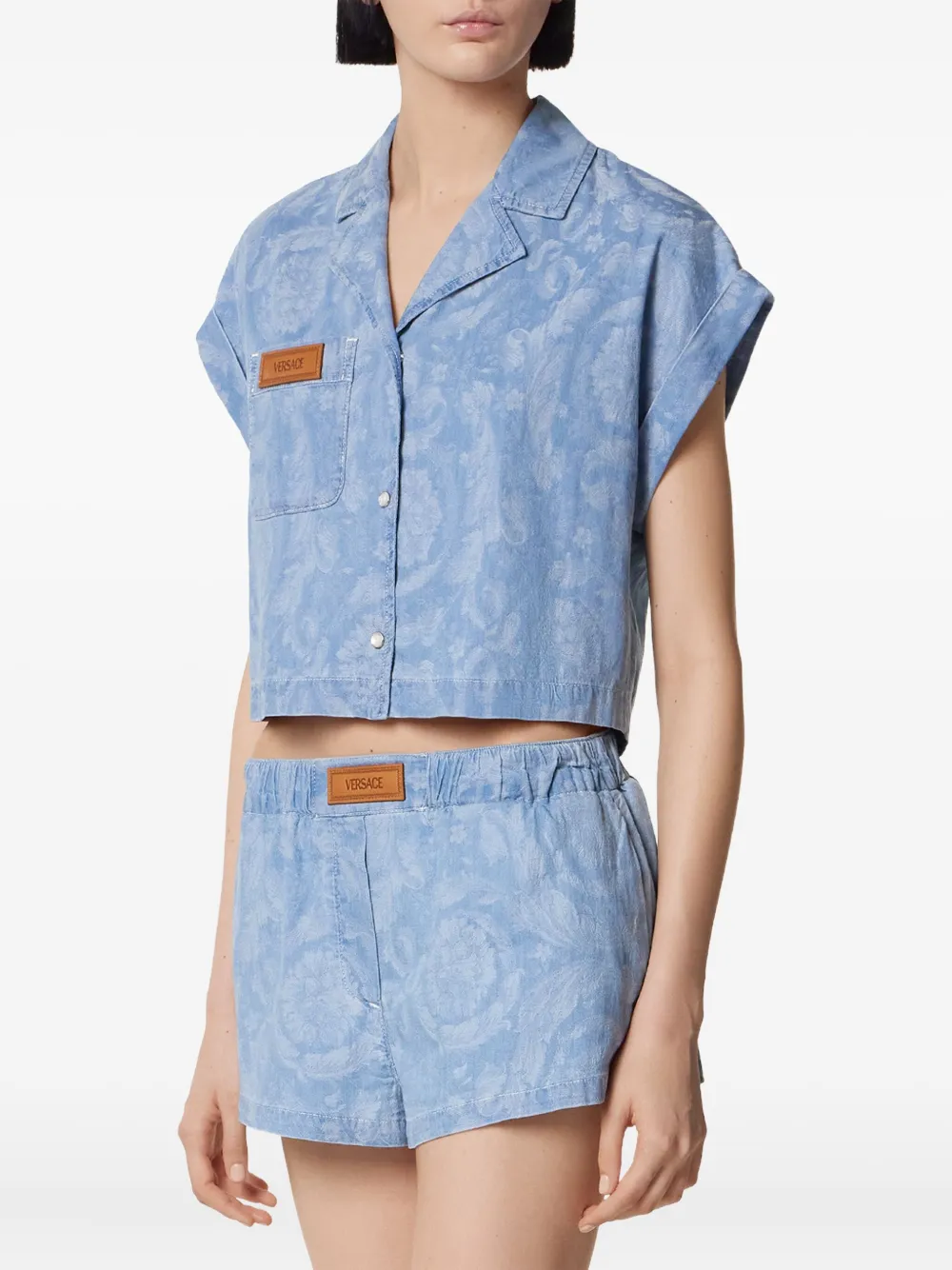 Versace Blouse met Baracco-print Blauw