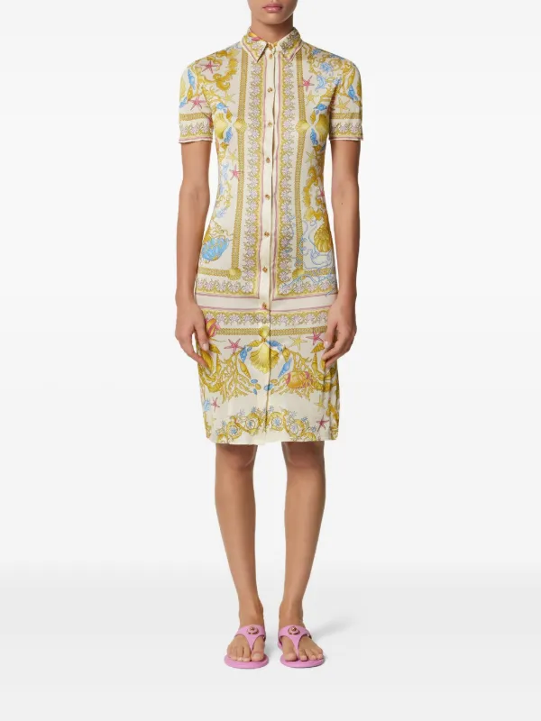 Versace Underwater Barocco Midi Shirt Dress | Gold | FARFETCH