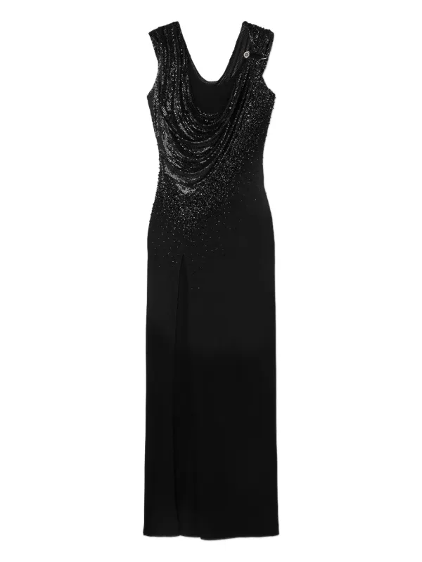 Versace Embellished Stretch Crpe Jersey Draped Gown, Female, Black, 38