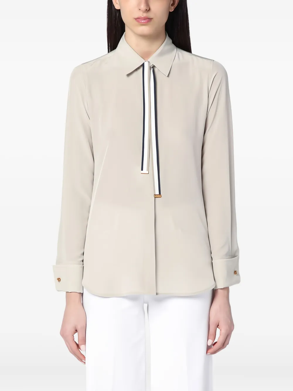 Max Mara tie-neck long-sleeve shirt Beige