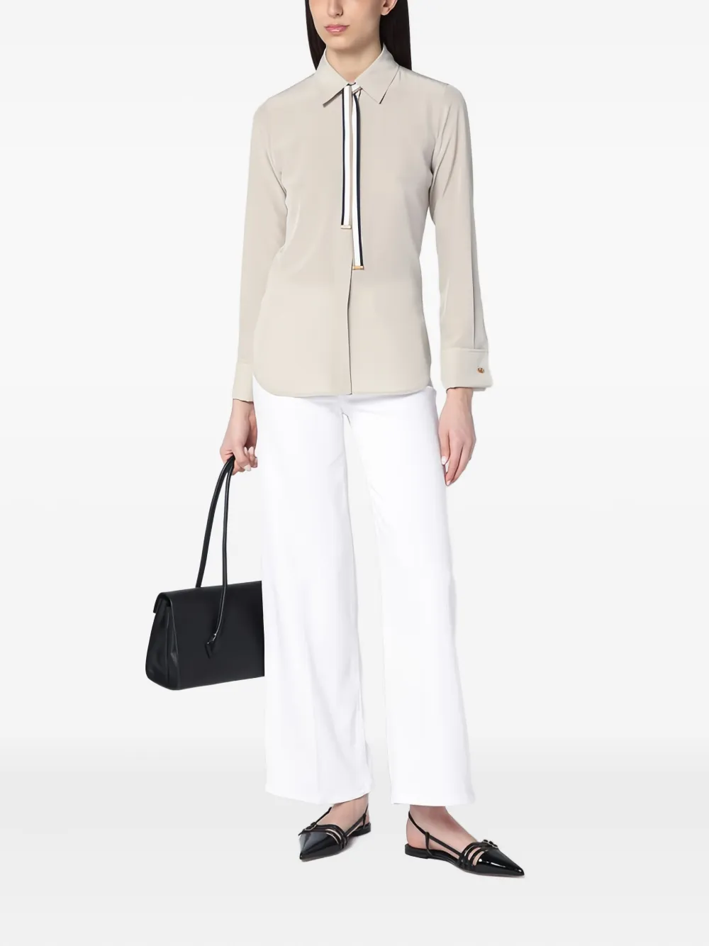 Max Mara tie-neck long-sleeve shirt Beige