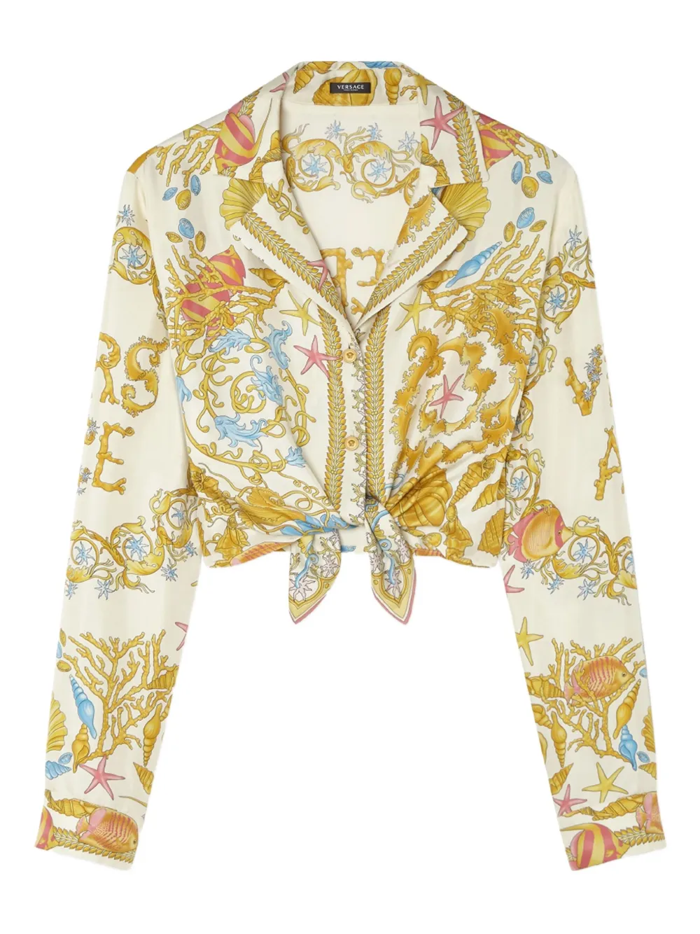Versace Underwater Barocco blouse met gestrikte voorkant Beige