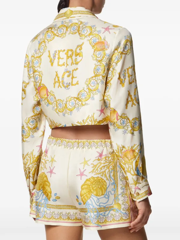 Versace Underwater Barocco Knotted Cropped Shirt | Neutrals