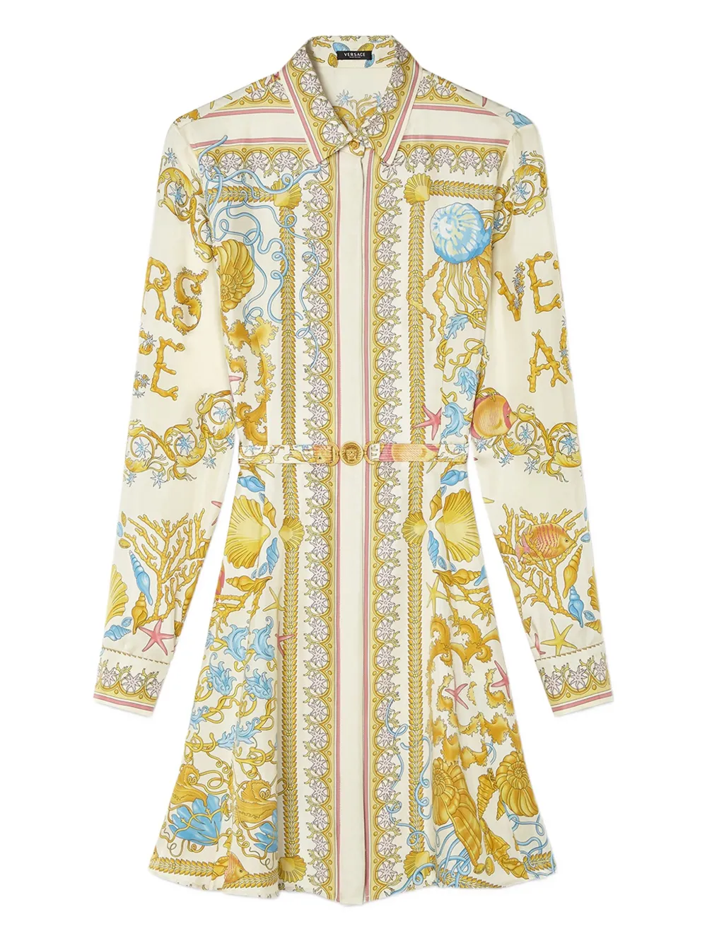 Versace アンダーウォーターバロッコ シルク シャツドレス - ゴールドトーン Versace アンダーウォーターバロッコ シルク シャツドレス - ゴールドトーン