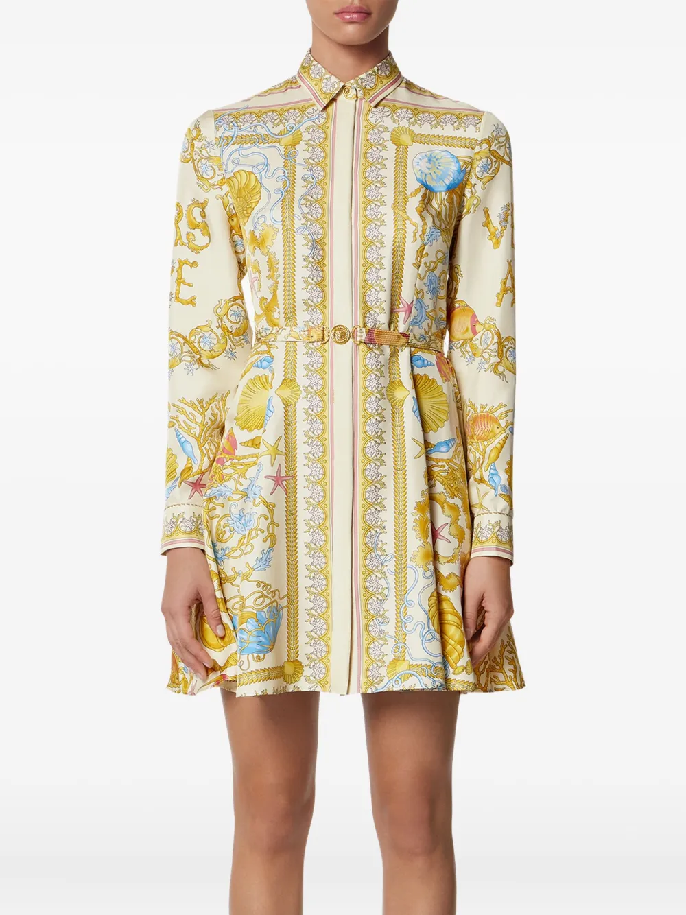 Versace Underwater Barocco zijden midi-blousejurk Goud