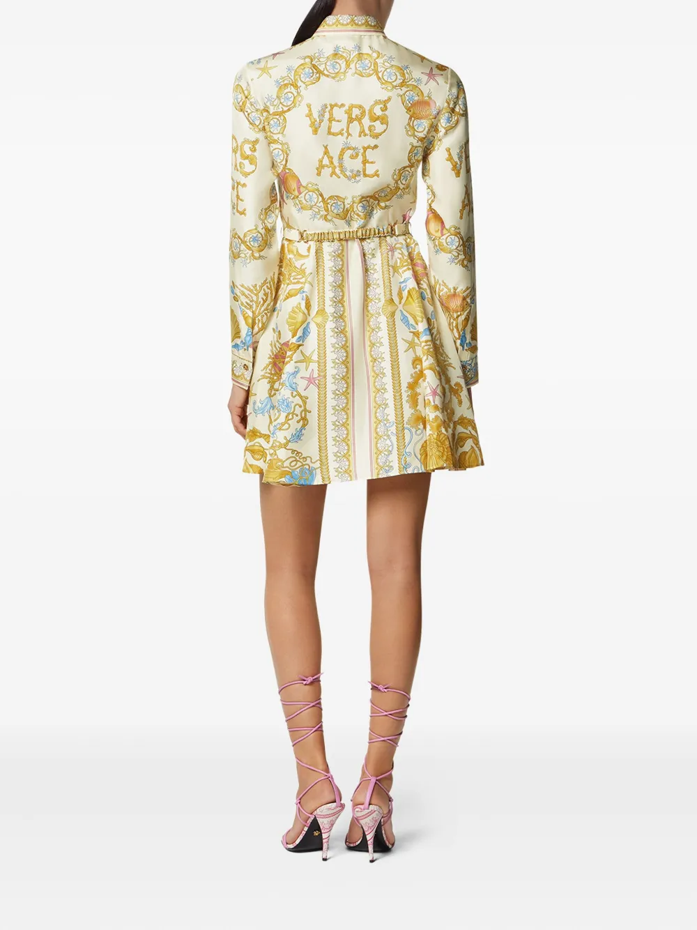 Versace Underwater Barocco zijden midi-blousejurk Goud